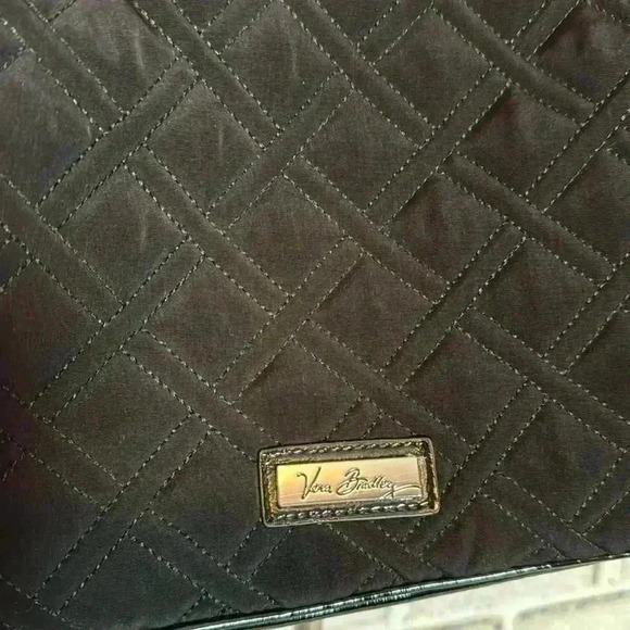 Vera Bradley black microfiber quilted shoulder bag end pockets interior pockets - Picture 2 of 8